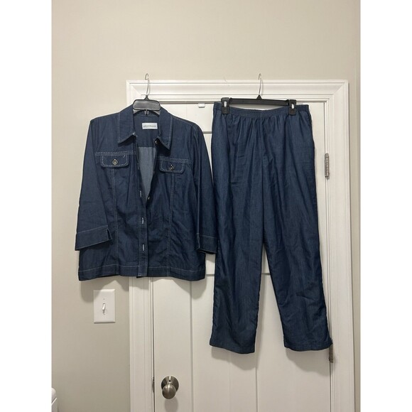 Alfred Dunner Lightweight Dark Denim Jean Jacket & Pant Jean Set Women’s size 12 - Picture 1 of 8
